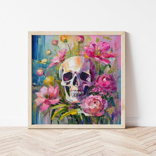 Modern Art Still Life Abstract Skull and Flowers Poster (Creator Uploaded)