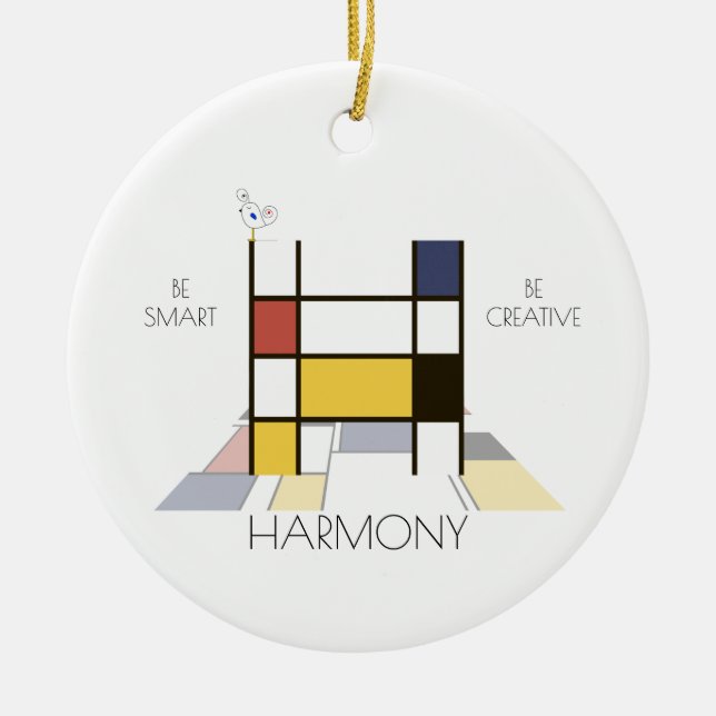 Modern Art Style Monogram. Letter H Ceramic Tree Decoration (Front)