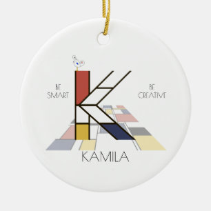 Modern Art Style Monogram. Letter K Ceramic Tree Decoration