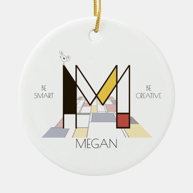 Modern Art Style Monogram. Letter M Ceramic Tree Decoration (Front)