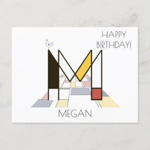 Modern Art Style Monogram. Letter M Postcard