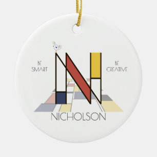 Modern Art Style Monogram. Letter N Ceramic Tree Decoration