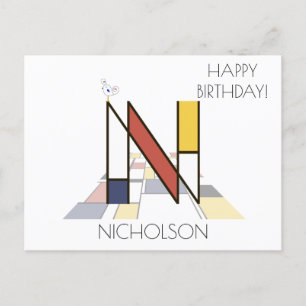 Modern Art Style Monogram. Letter N Postcard