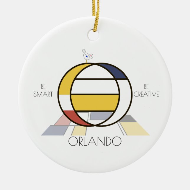 Modern Art Style Monogram. Letter O Ceramic Tree Decoration (Front)