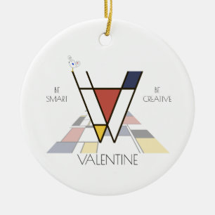 Modern Art Style Monogram. Letter V Ceramic Tree Decoration