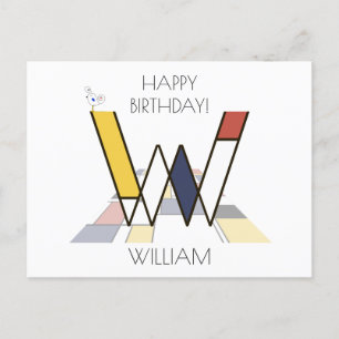 Modern Art Style Monogram. Letter W Postcard