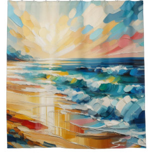 Modern Art Sunset Beach Nautical Painting Shower Curtain