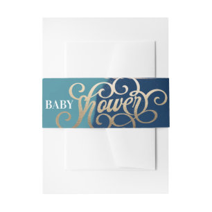 Modern Art Surprise Boy Gold Lettering Baby Shower Invitation Belly Band