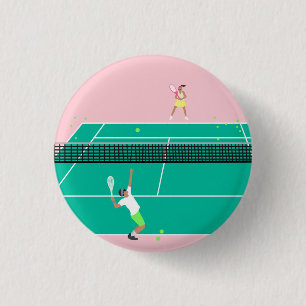 Modern Art Tennis Match Player Pink Green   3 Cm Round Badge