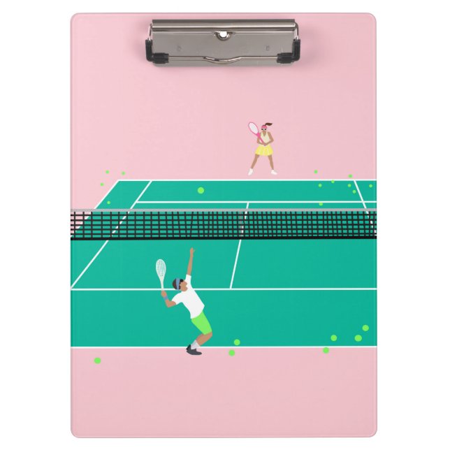 Modern Art Tennis Match Player Pink Green  Clipboard (Front)