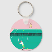 Modern Art Tennis Match Player Pink Green  