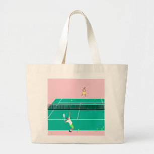 Modern Art Tennis Match Player Pink Green   Large Tote Bag
