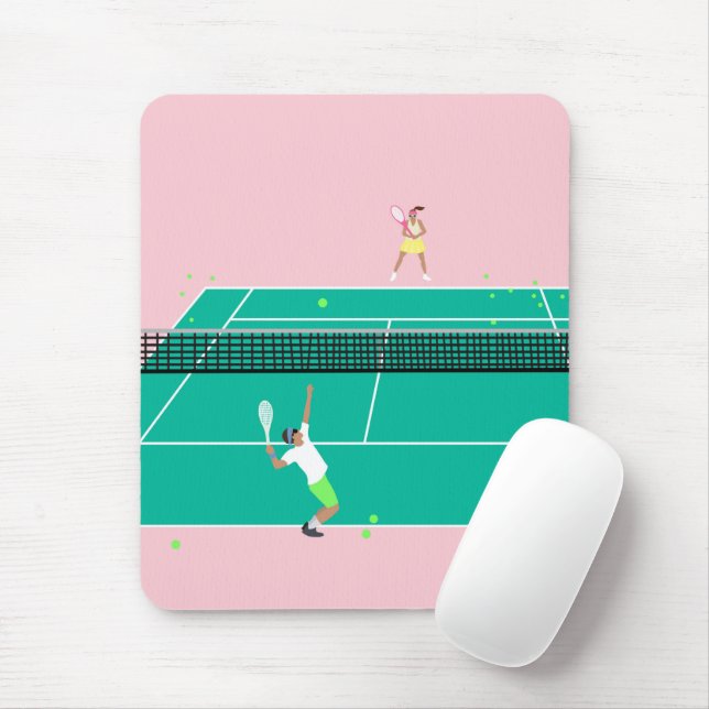 Modern Art Tennis Match Player Pink Green   Mouse Mat (With Mouse)