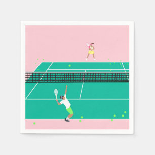 Modern Art Tennis Match Player Pink Green   Napkin