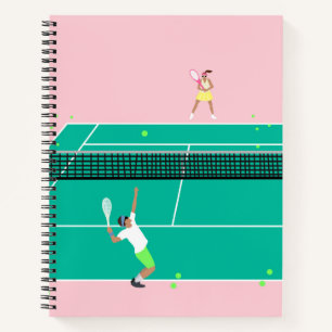 Modern Art Tennis Match Player Pink Green  Notebook