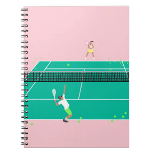 Modern Art Tennis Match Player Pink Green   Notebook