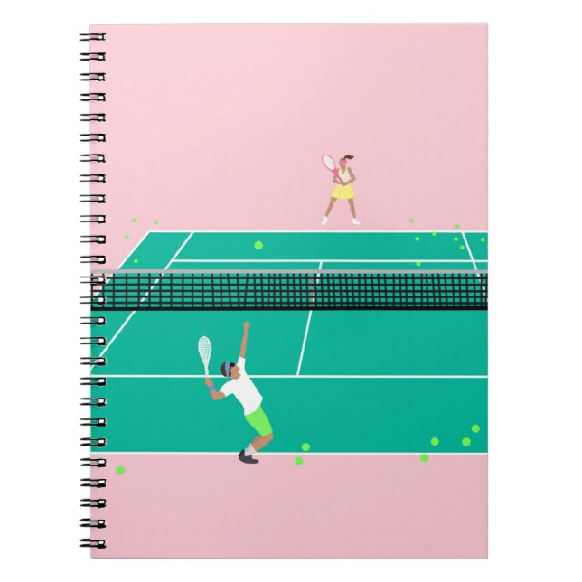 Modern Art Tennis Match Player Pink Green   Notebook (Front)