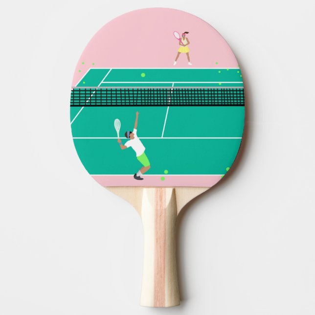 Modern Art Tennis Match Player Pink Green   Ping Pong Paddle (Front)