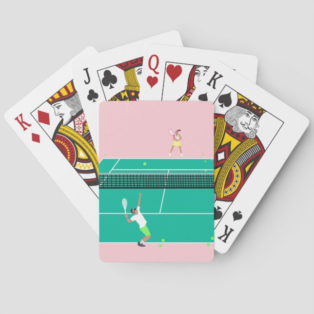 Modern Art Tennis Match Player Pink Green   Playing Cards (Back)