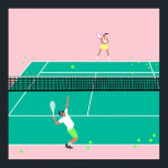 Modern Art Tennis Match Player Pink Green    Poster<br><div class="desc">Modern tennis match illustration of a two tennis players on a pastel pink and green tennis court. Summer abstract classic preppy tennis illustration design. Modern trendy tennis gifts for him and her. Personalised Gift for a tennis player. Trendy tennis theme players home decor. Trendy modern tennis themed player gifts. Cool...</div>