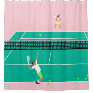 Modern Art Tennis Match Player Pink Green    Shower Curtain