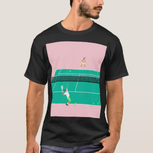 Modern Art Tennis Match Player Pink Green  T-Shirt