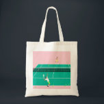 Modern Art Tennis Match Player Pink Green  Tote Bag<br><div class="desc">Modern tennis match illustration of a two tennis players on a pastel pink and green tennis court. Summer abstract classic preppy tennis illustration design. Modern trendy tennis gifts for him and her. Personalised Gift for a tennis player. Trendy tennis theme players home decor. Trendy modern tennis themed player gifts. Cool...</div>