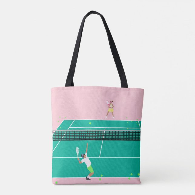 Modern Art Tennis Match Player Pink Green   Tote Bag (Back)