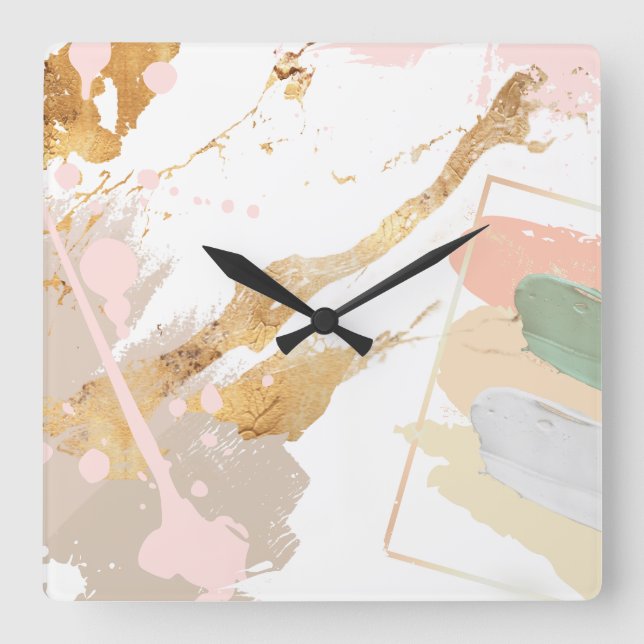 Modern Art Wall Clock - Pink, Gold, Grey (Front)