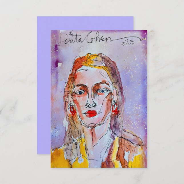 Modern Art Watercolor Woman Thank You Cards (Front/Back)