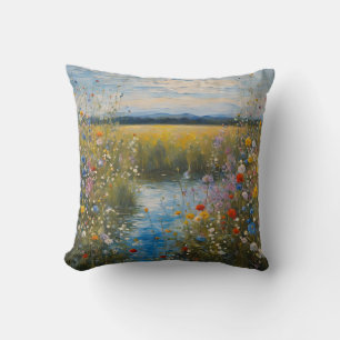 Modern Art Wildflowers on The Water  Cushion