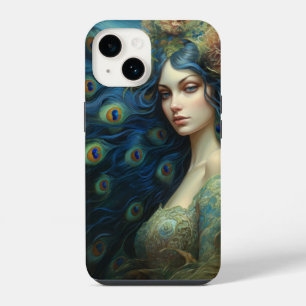 Modern Art with Woman and Peacock Feathers iPhone 14 Case