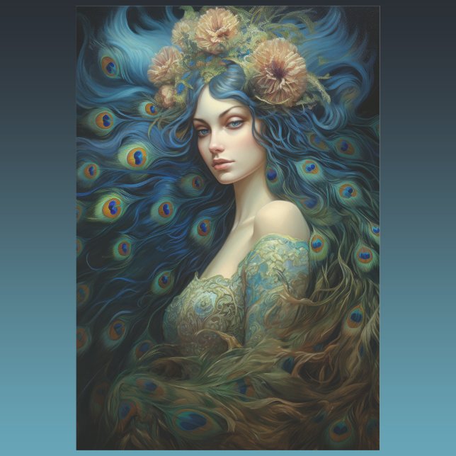 Modern Art with Woman and Peacock Feathers Wrapping Paper Sheet (Creator Uploaded)