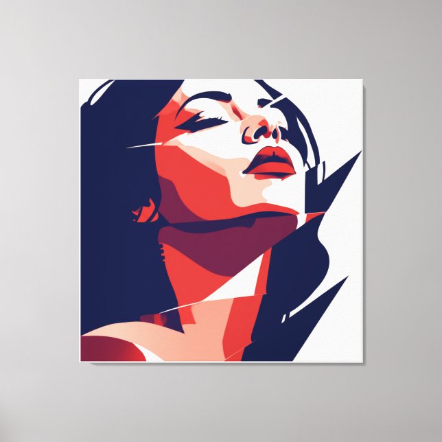 Modern Art Woman Portrait - Red & Blue Geometric Canvas Print (Front)