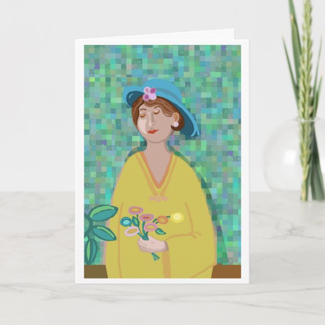 Modern Art Woman with flowers Card (Front)