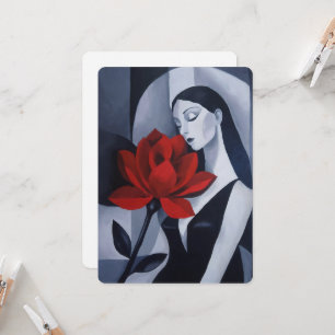 Modern Art Woman with Red Rose Flat Invitation Car
