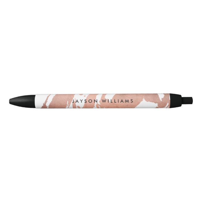 Modern Artist Abstract Faux Rose Gold Brushstrokes Black Ink Pen (Front)