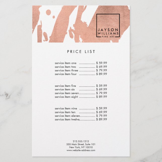 Modern Artist Abstract Faux Rose Gold Brushstrokes Flyer (Front)