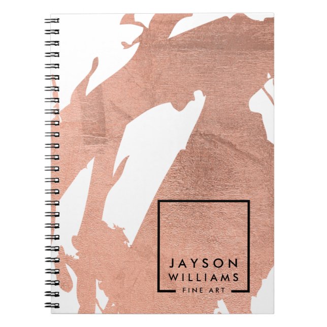 Modern Artist Abstract Faux Rose Gold Brushstrokes Notebook (Front)