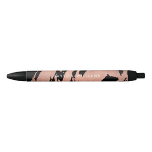 Modern Artist Abstract Rose Gold/Black Brushstroke Black Ink Pen