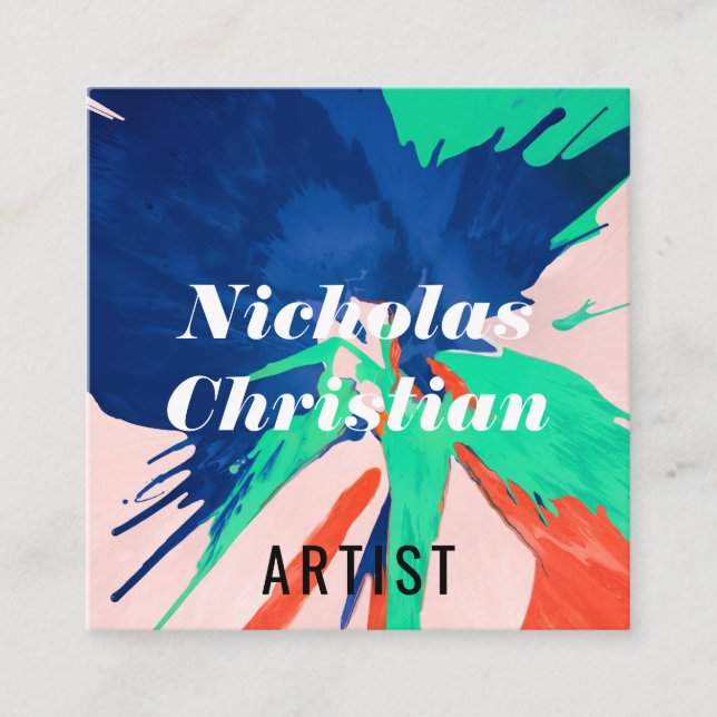 Modern Artist | Colorful | Paint Brushed  Square Business Card (Front)