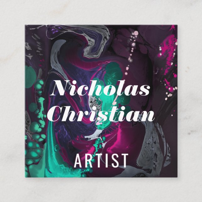 Modern Artist | Colorful | Paint Brushed  Square Business Card (Front)