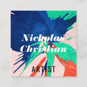 Modern Artist Colourful Paint Brushed Square Business Card