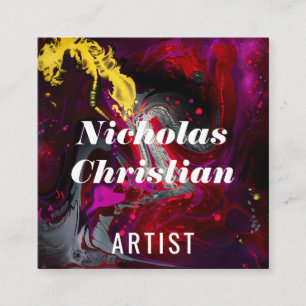 Modern Artist Colourful Paint Brushed Square Business Card
