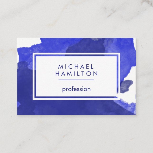 MODERN ARTISTIC  BLUE WATERCOLOR SPLASH BUSINESS CARD (Front)