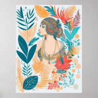 Modern Artistic Boho Feathers Woman AI Art