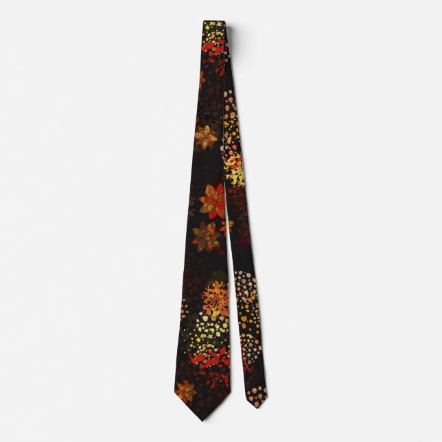 Modern artistic floral design brown fall colours tie (Front)