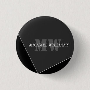 Modern Artistic Gray Black Monogram 3 Cm Round Badge