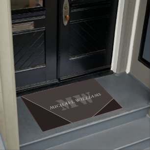 Modern Artistic Gray Black Monogram Doormat