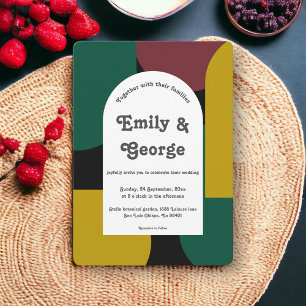 Modern Artistic Green Burgundy Abstract Wedding Invitation
